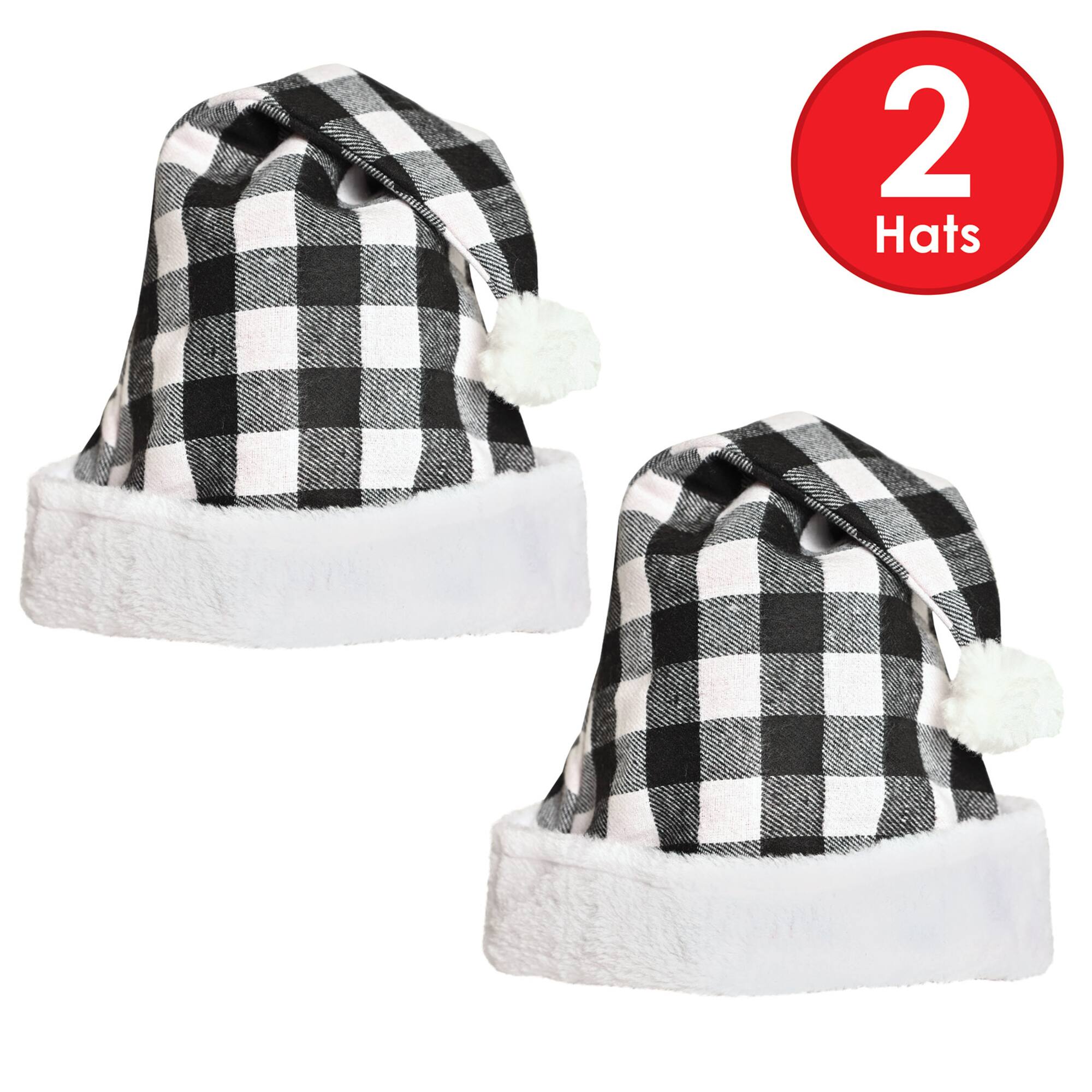 Besitle Black & White Plaid Santa Hats, 2ct.